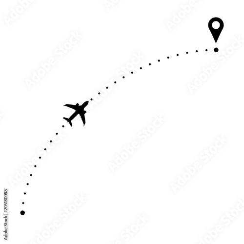 Travel by airplane. Plane route with start and finish points