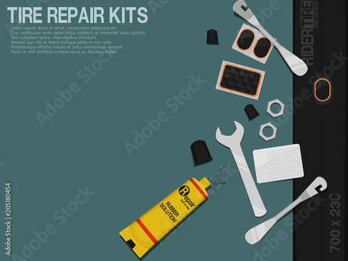 Composition of Tire repair kits on blue background