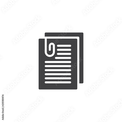 Attached document paper vector icon. filled flat sign for mobile concept and web design. Report simple solid icon. Symbol, logo illustration. Pixel perfect vector graphics