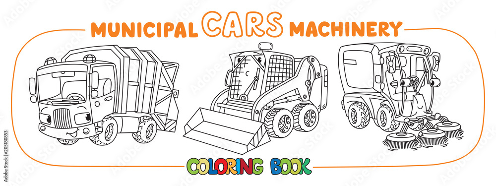 Funny small municipal cars with eyes Funny small municipal cars with eyes