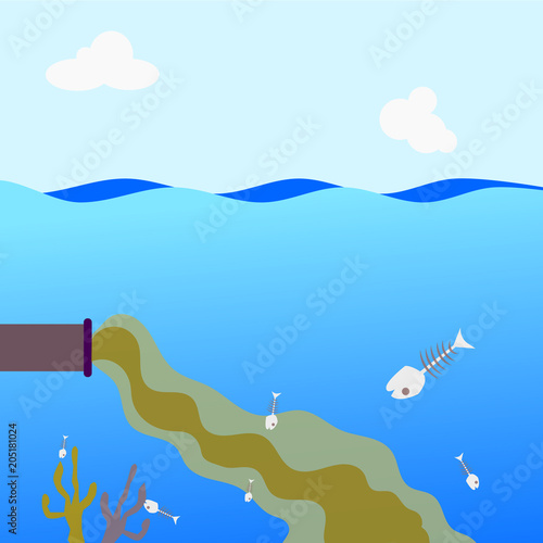 sea waste from industry .Illustration vector.