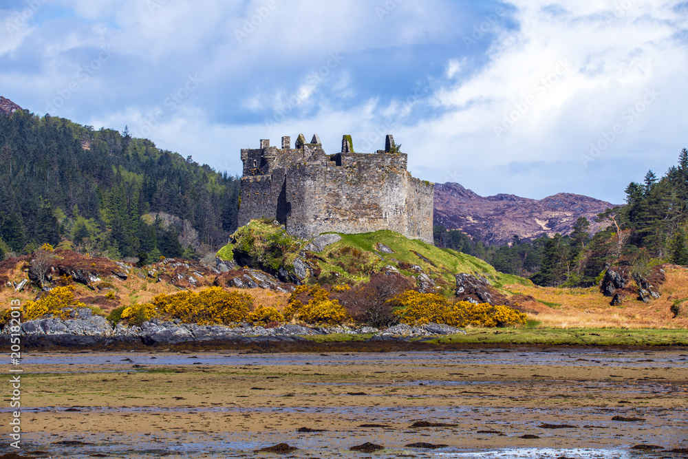 View of Castle Tioram on the west coast of the Highlands of Scotland, near Acharacle.