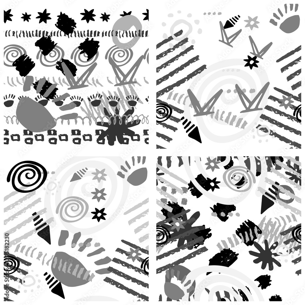 Fototapeta premium Set hand drawn scribbles seamless pattern