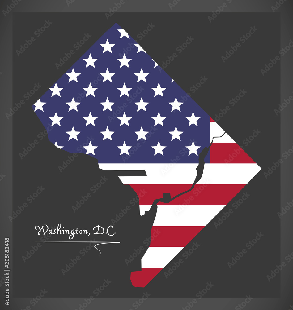 Washington DC map with American national flag illustration Stock Vector ...