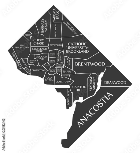 Washington DC city map USA labelled black illustration
