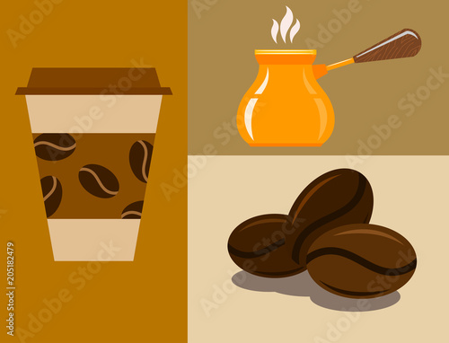 Coffee cup coffeemaker coffeepot takeaway beverage vector texture drink food illustration.