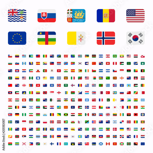 All countries world rounded rounded flat design flags, symbols, emoticons, icons. Emoji flag buttons, screen, display, website flag collection, set, stickers.