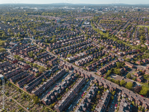 Aerial Houses Residential British England Drone Above View Summer Blue Sky Estate Agent