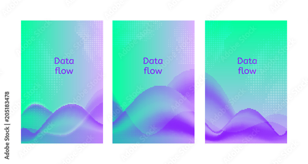 Data flow posters. Set of abstract backgrounds. Vector illustrations in ultraviolet colors.