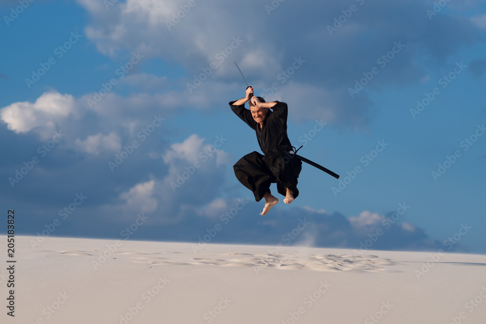 Fierce samurai on the cloudy sky background. Fierce samurai on the cloudy sky background.
