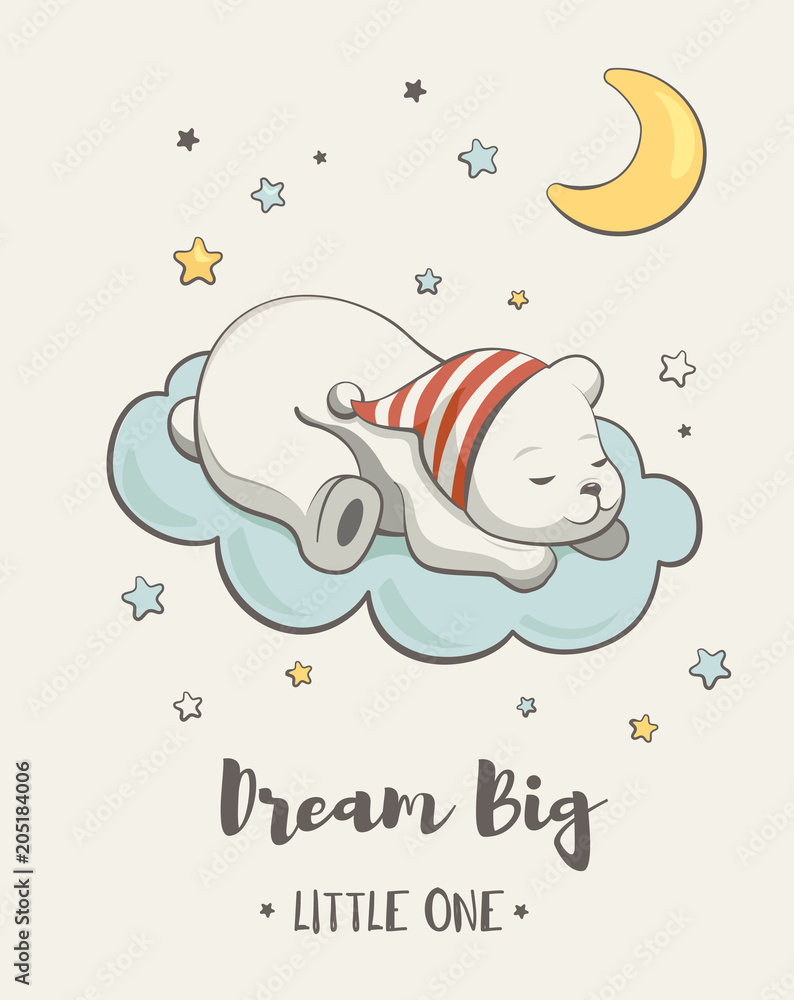 Cute dreaming little bear , cartoon vector illustration, posters for baby  room, baby shower celebration greeting cards, kids and baby t-shirts and  wear, hand drawn nursery illustration Stock Vector | Adobe Stock