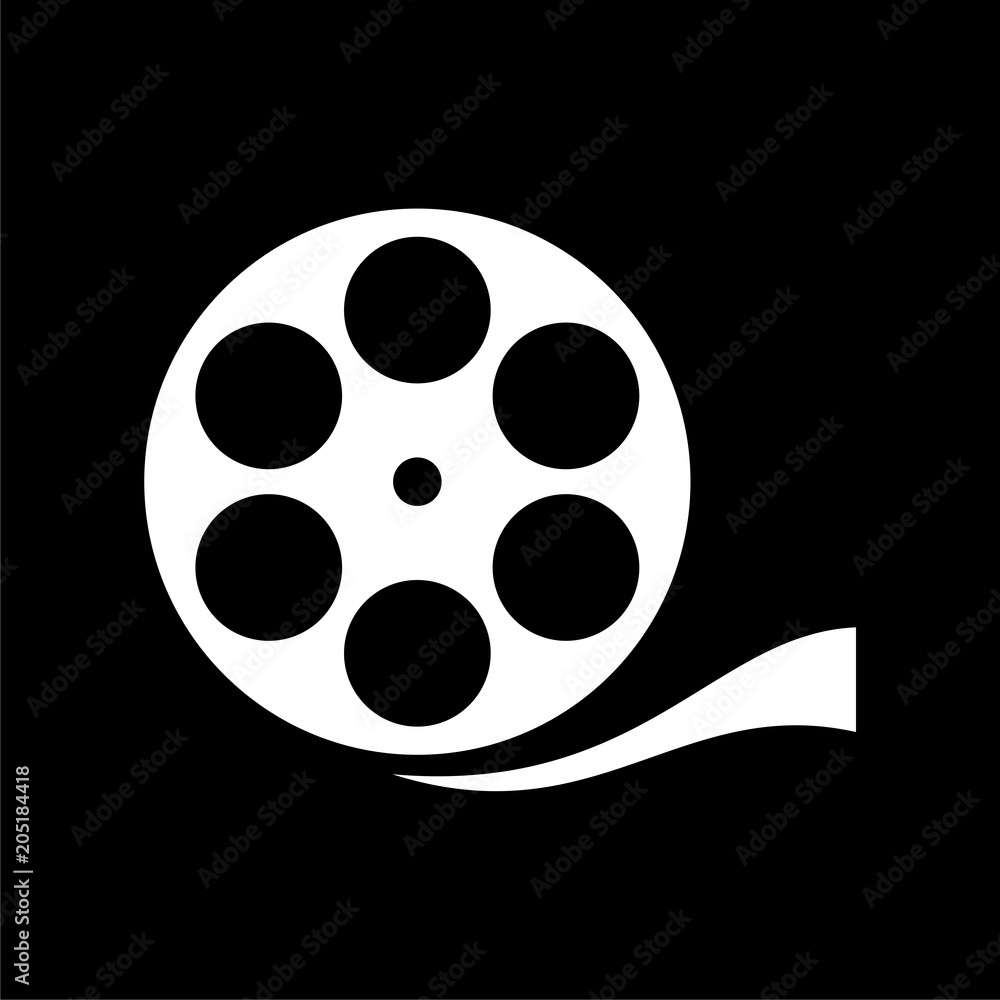 Film reel icon, The video icon, Movie symbol on dark background