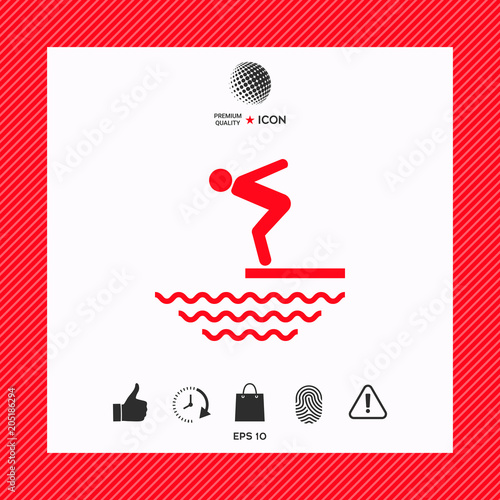 Swimmer on a springboard, Jumping into the water - icon