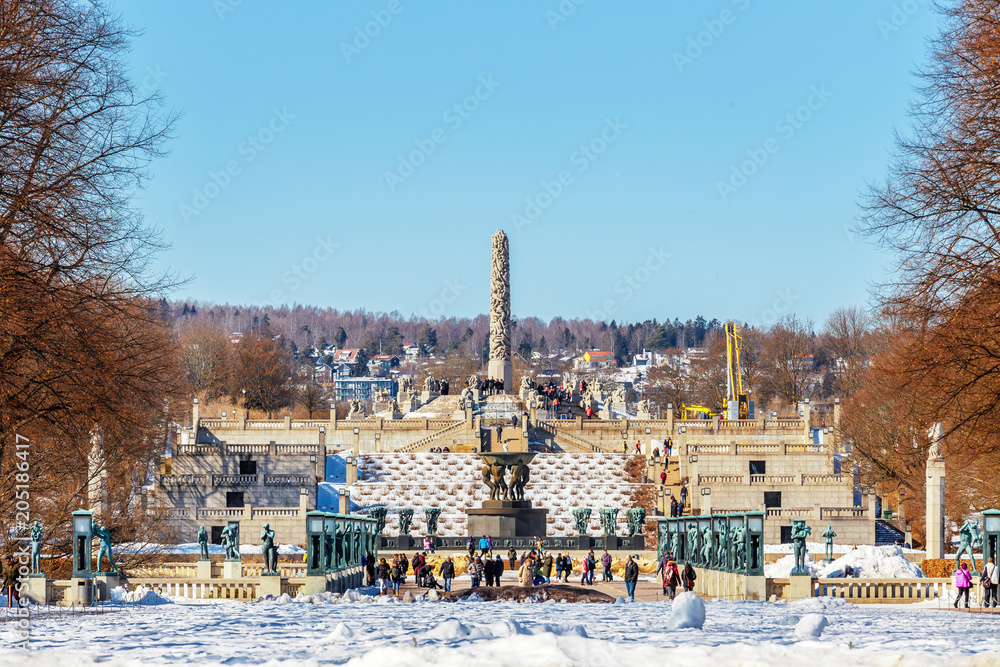 Oslo city skyline from The Vigeland Park in winter season Norway
