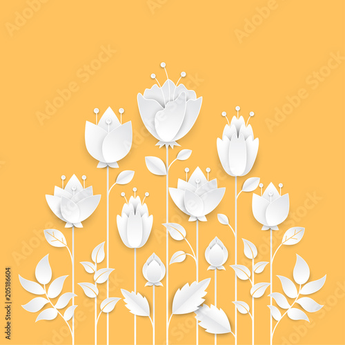 Paper cut growing flowers - modern vector colorful illustration