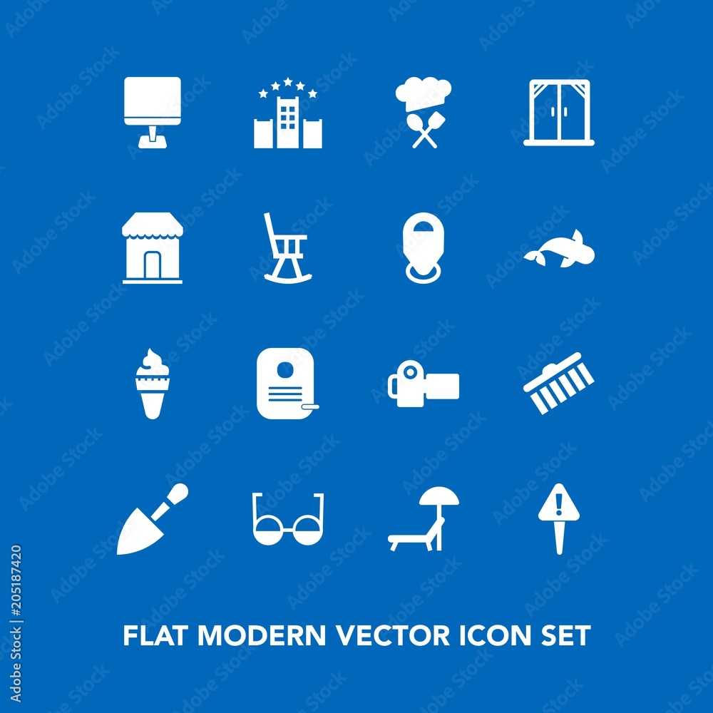 Modern, simple vector icon set on blue background with mark, exclamation, photographer, shovel, photography, eyeglasses, eye, sign, summer, home, equipment, camera, modern, window, danger, tool icons Modern, simple vector icon set on blue background with mark, exclamation, photographer, shovel, photography, eyeglasses, eye, sign, summer, home, equipment, camera, modern, window, danger, tool icons