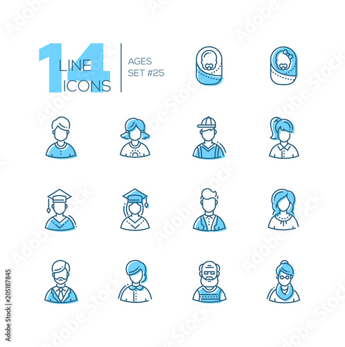 Ages - set of line design style icons