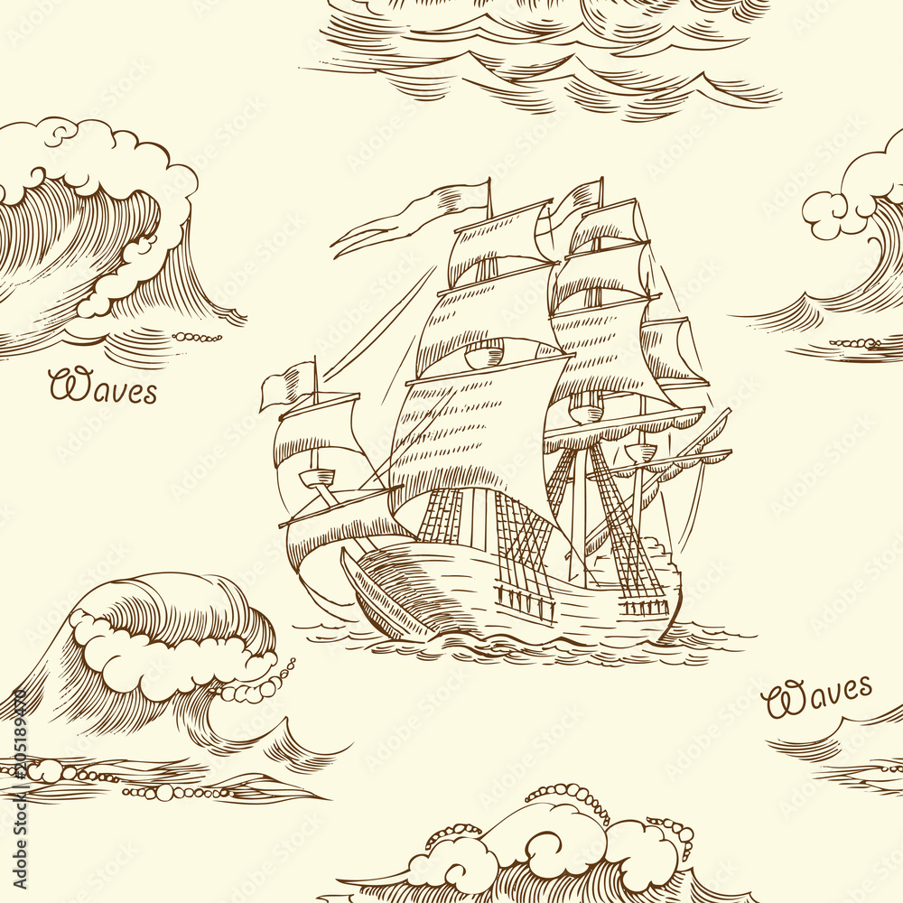 Nautical background with sailing vessels