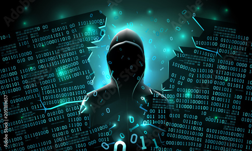 Hacker using the Internet hacked abstract computer server, database, network storage, firewall, social network account, theft of data