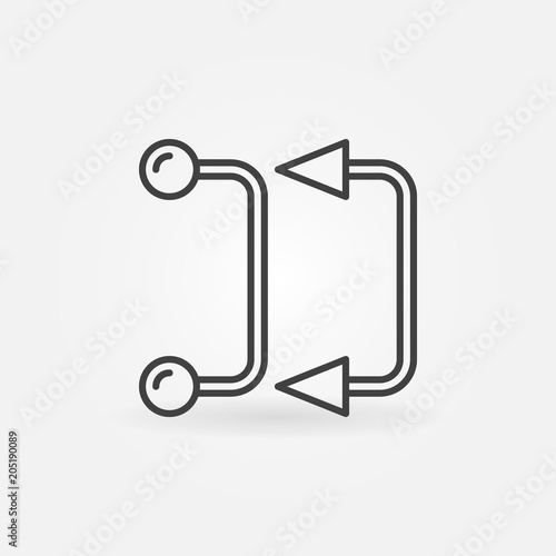 Two piercing curved barbells concept outline vector icon