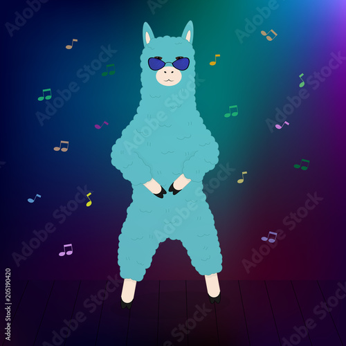 A dancing llama with sunglasses