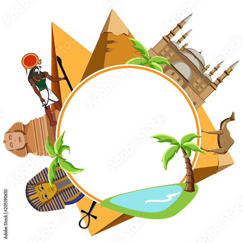 Egypt background with Great Sphinx and pyramids.