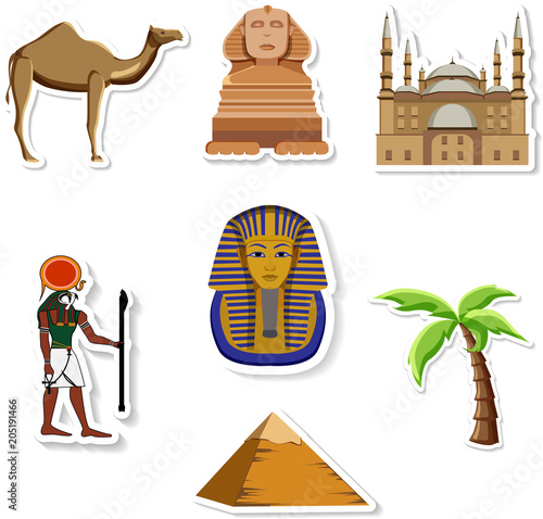Egypt traditional stickers isolated on white.