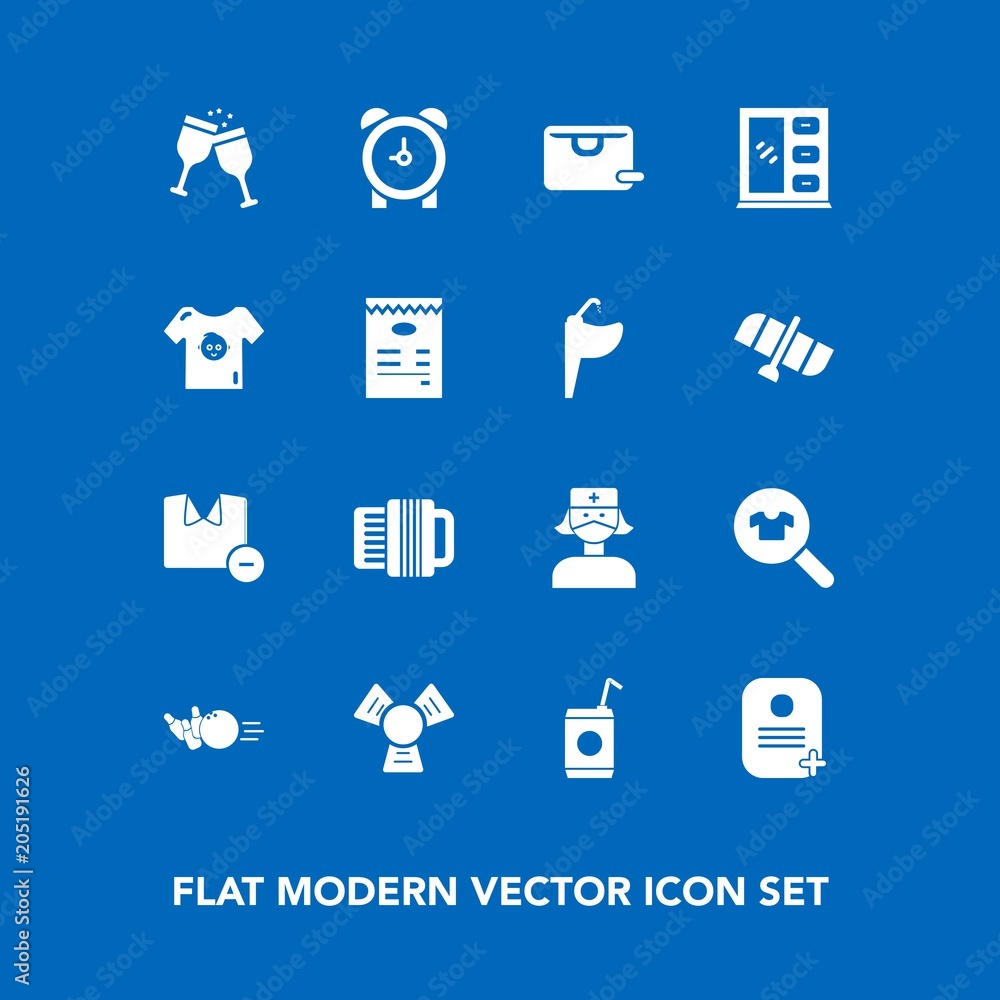 Modern, simple vector icon set on blue background with shirt, music, red, home, drink, white, man, child, alcohol, accordion, identity, care, health, , wine, clock, pin, alarm, sport, nurse, fun icons Modern, simple vector icon set on blue background with shirt, music, red, home, drink, white, man, child, alcohol, accordion, identity, care, health, , wine, clock, pin, alarm, sport, nurse, fun icons