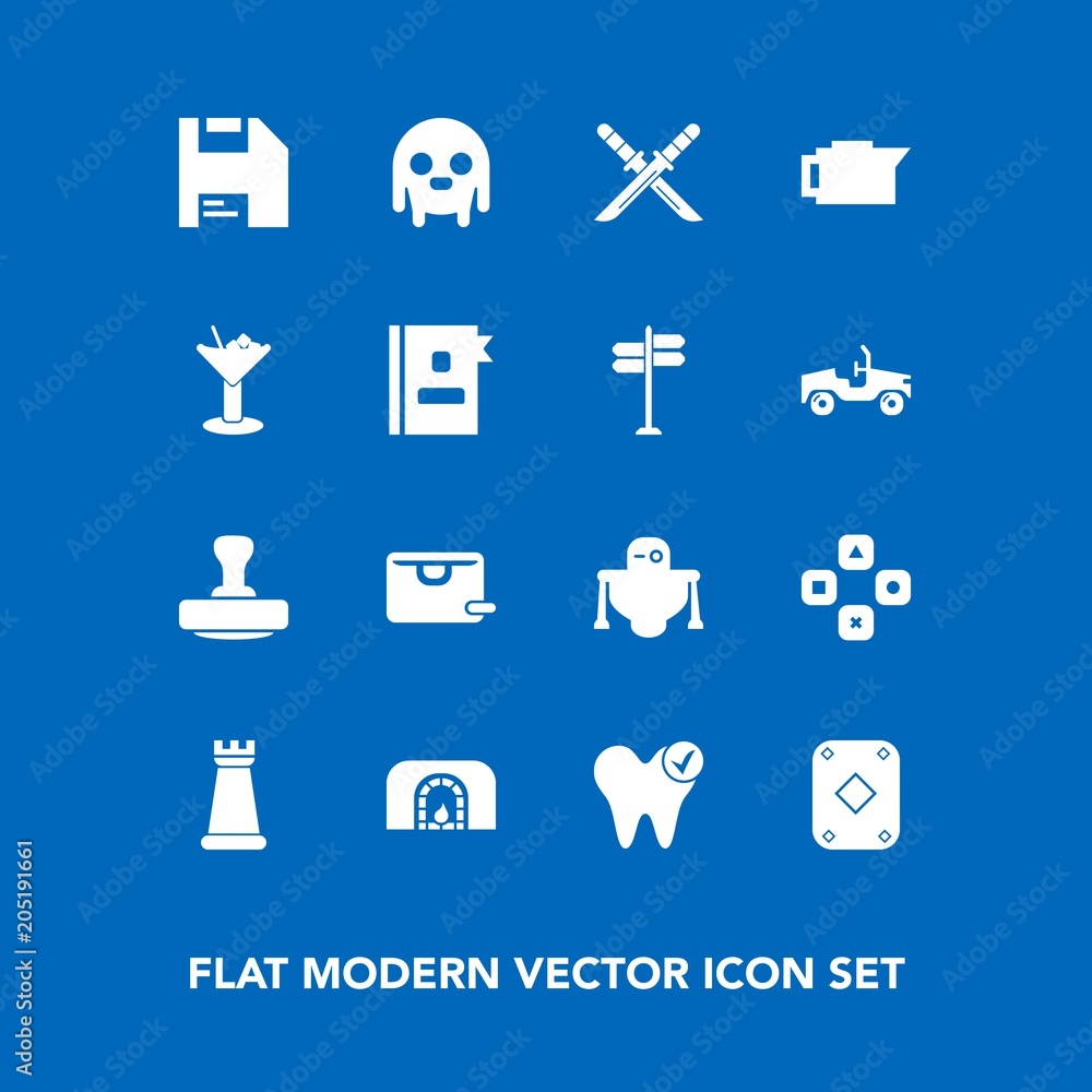 Modern, simple vector icon set on blue background with fun, cafe, robot, caffeine, technology, white, poker, dentist, computer, espresso, fireplace, strategy, alien, king, fiction, japanese, icons Modern, simple vector icon set on blue background with fun, cafe, robot, caffeine, technology, white, poker, dentist, computer, espresso, fireplace, strategy, alien, king, fiction, japanese, icons