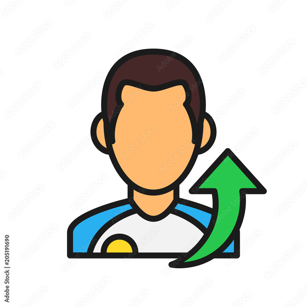 player out field icon. man arrow up illustration. simple outline style sport symbol.