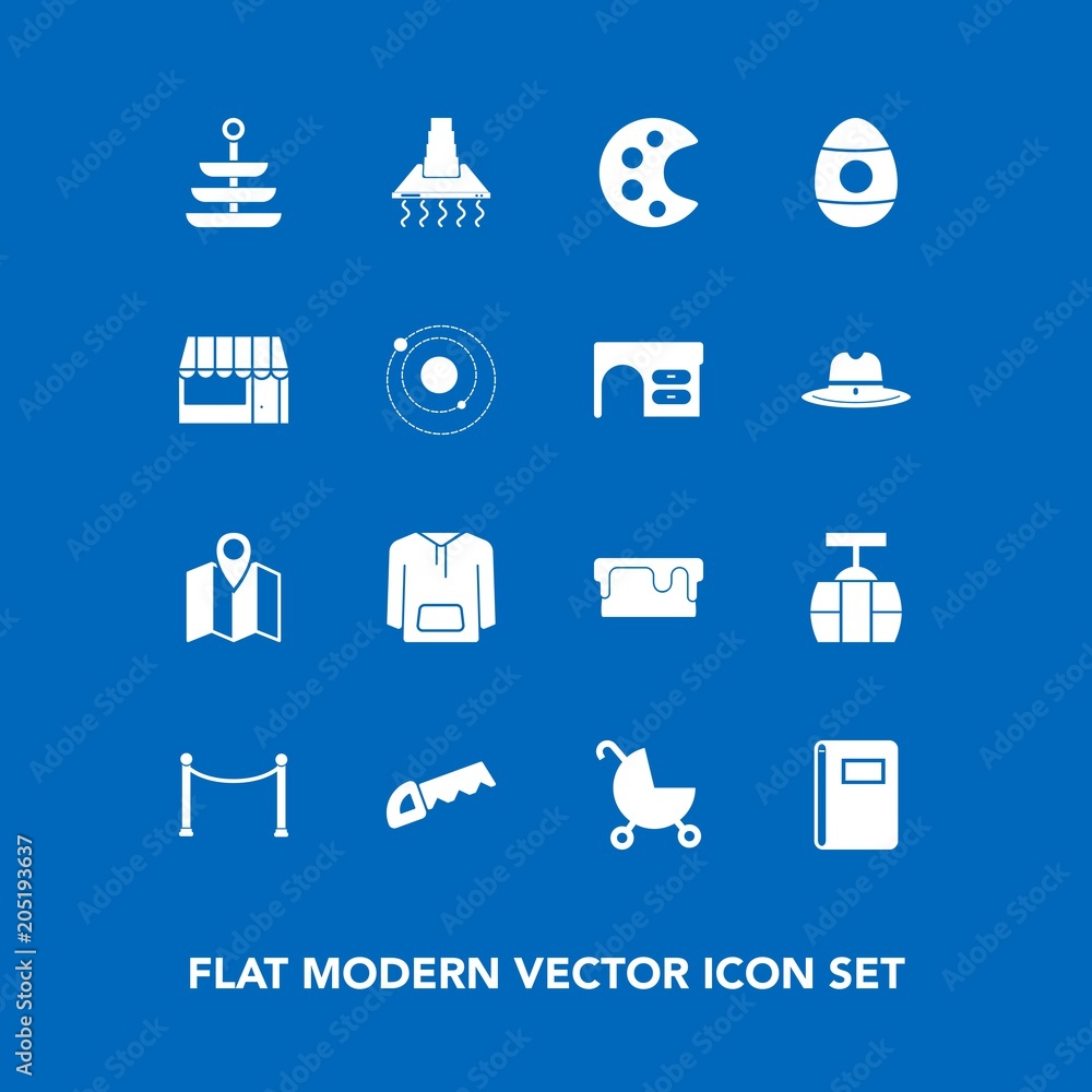 Modern, simple vector icon set on blue background with construction, paper, food, easter, stroller, cooking, transportation, map, spring, pin, child, plate, train, sweet, saw, cake, notebook icons Modern, simple vector icon set on blue background with construction, paper, food, easter, stroller, cooking, transportation, map, spring, pin, child, plate, train, sweet, saw, cake, notebook icons
