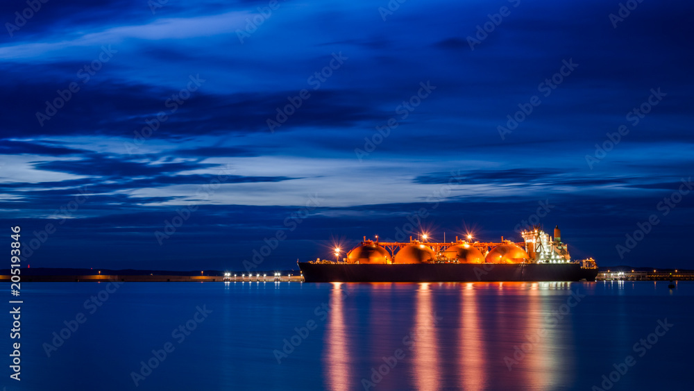 GAS CARRIER - Ship in the port at sunrise
