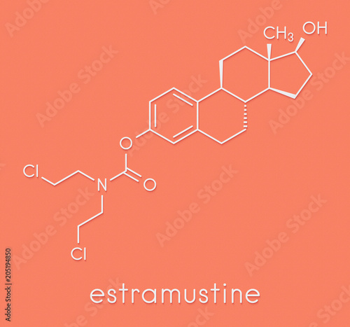 Estramustine prostate cancer chemotherapy drug molecule. Skeletal formula. photo