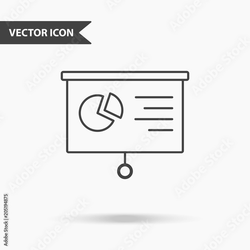 Simple vector illustration of a projection board icon for a projector with graphs. Flat image with thin lines for application, presentation, website, presentation, infographics on isolated background