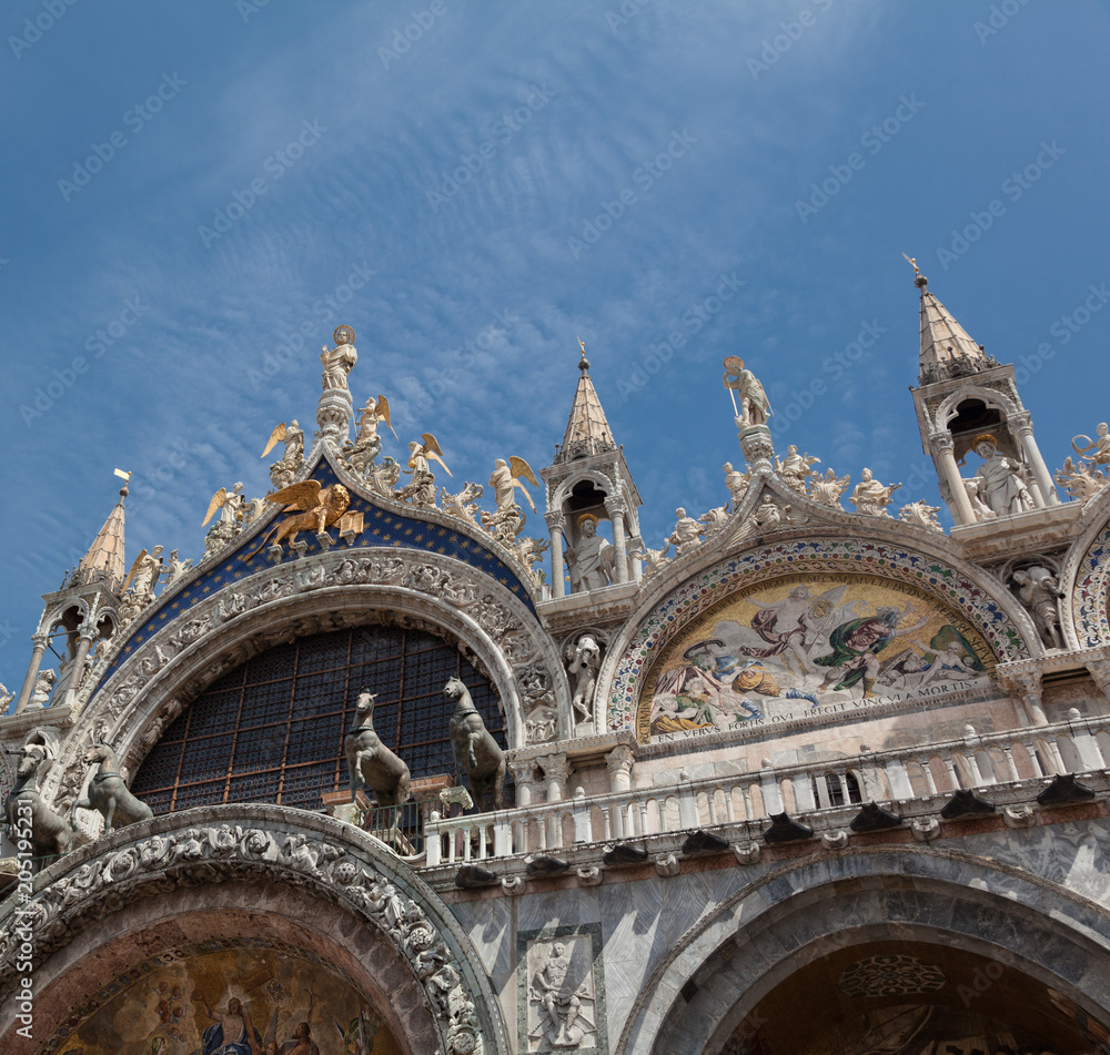 Close up of St Marco church in Saint Mark's square in Venice