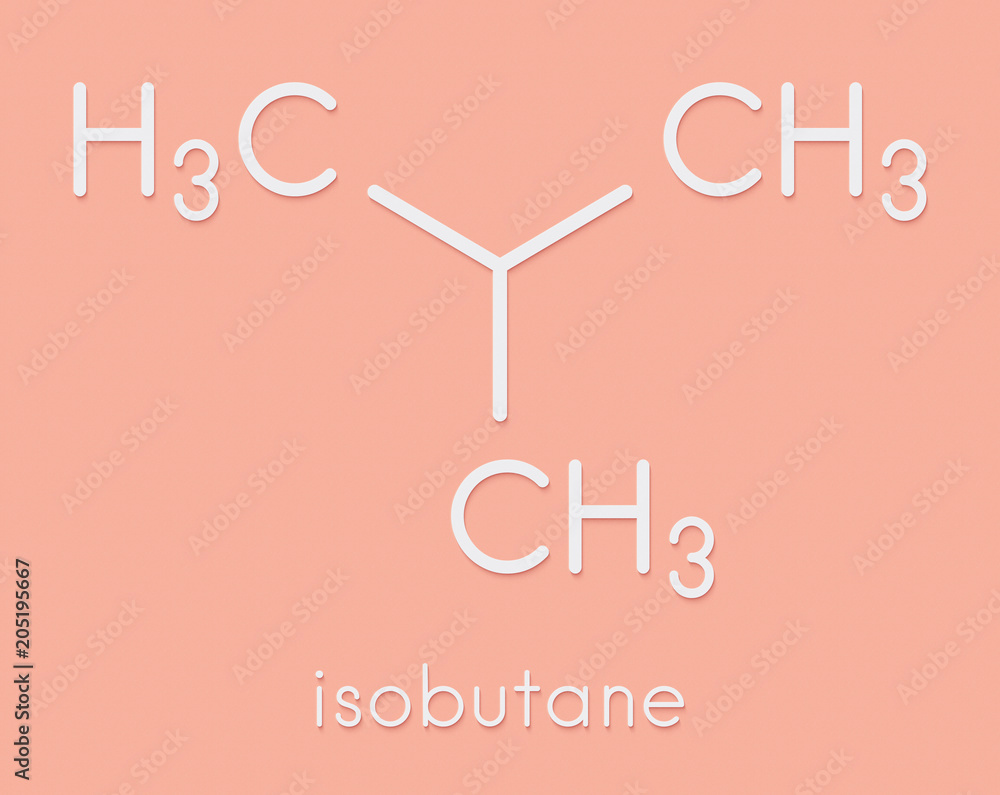 Isobutane (ibutane, methylpropane) alkane molecule. Used as
