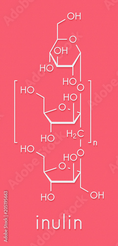 Inulin, chemical structure. Sweet, indigestible carbohydrate, present in chicory and number of other plants. Skeletal formula. photo