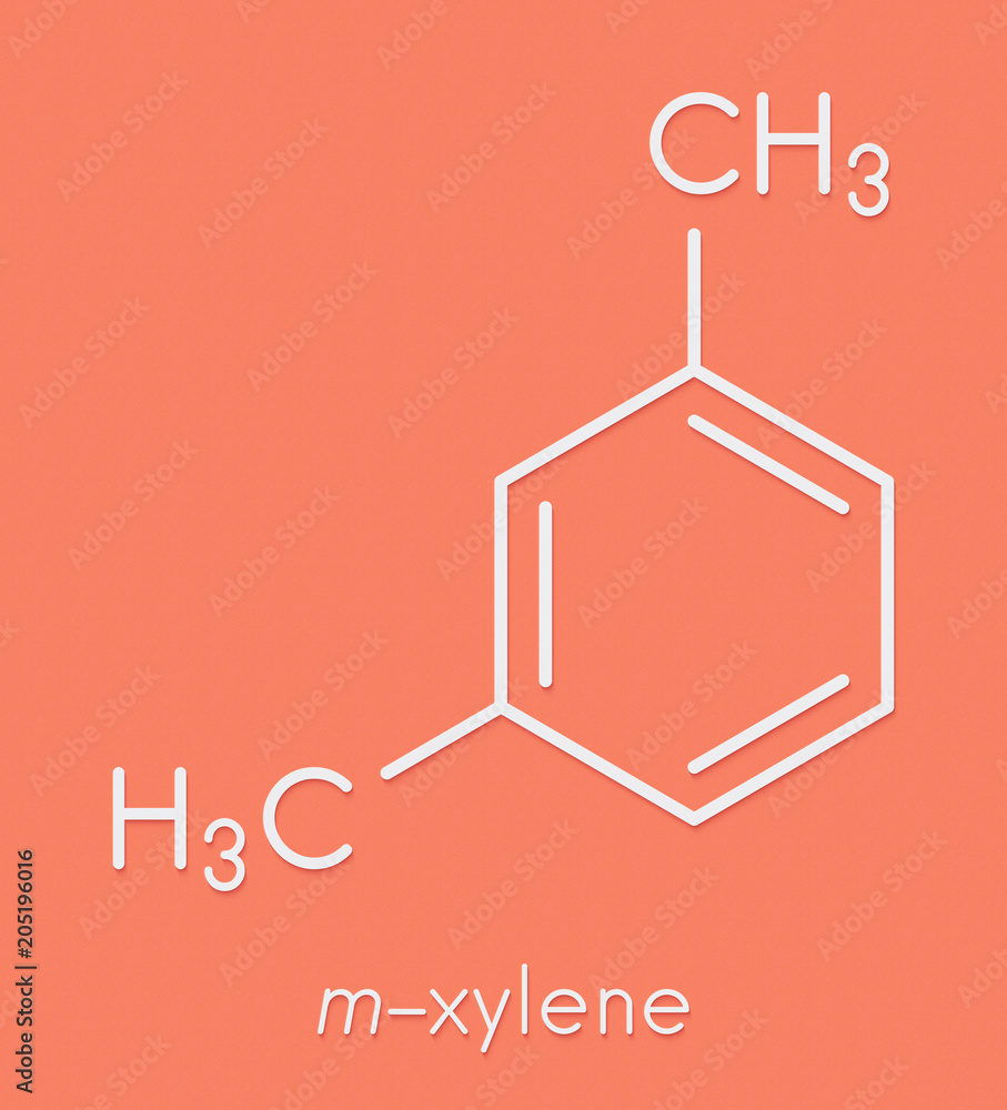 Metaxylene (mxylene) aromatic hydrocarbon molecule. Skeletal formula