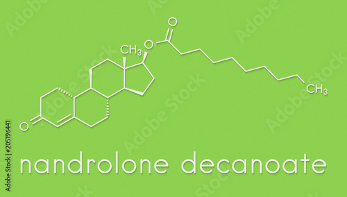 Nandrolone decanoate anabolic steroid drug molecule. Also used in sports doping. Skeletal formula. photo