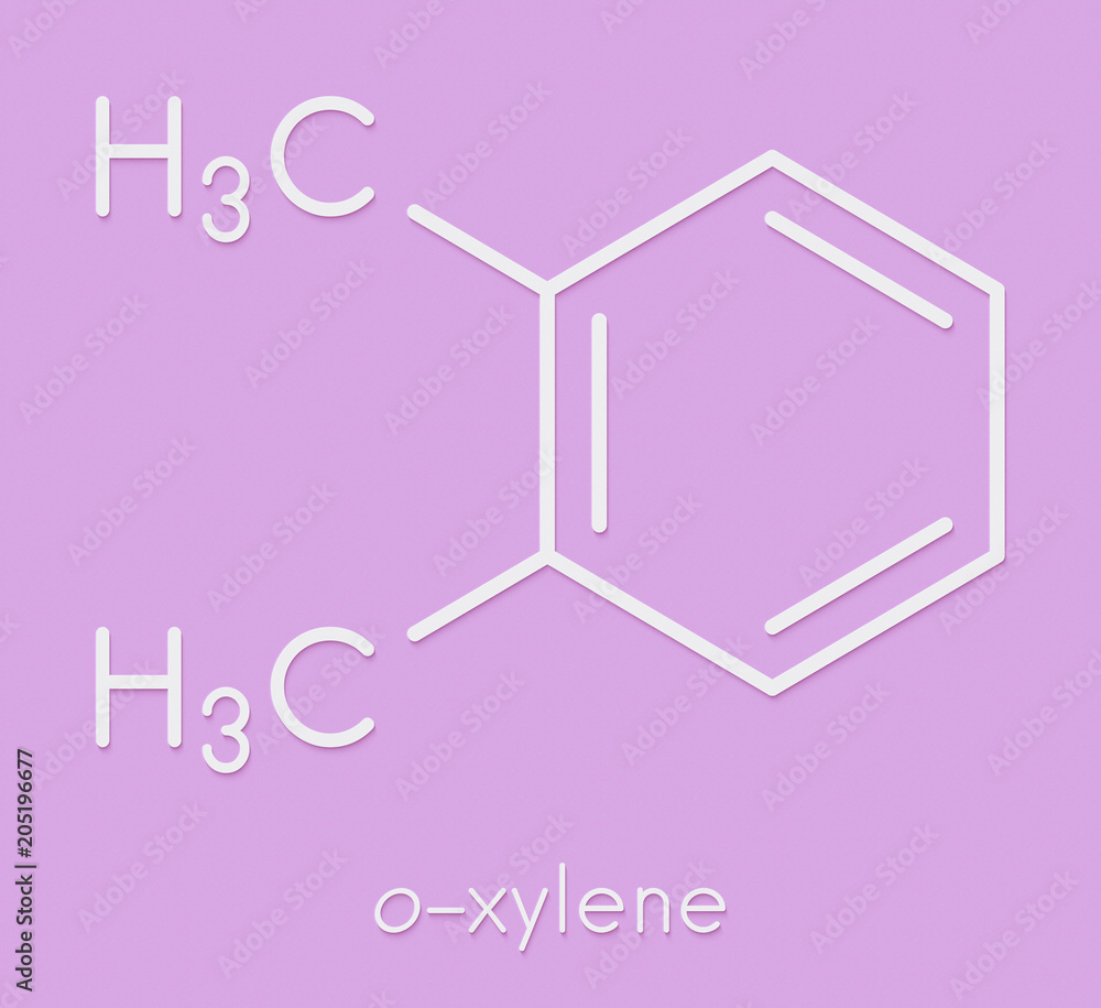 Orthoxylene (oxylene) aromatic hydrocarbon molecule. Skeletal formula