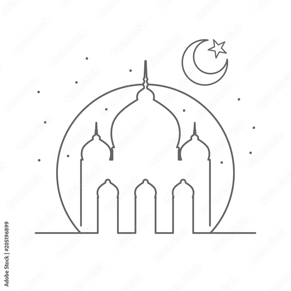 Islamic Mosque Outline Illustration Symbol Design Stock Vector | Adobe