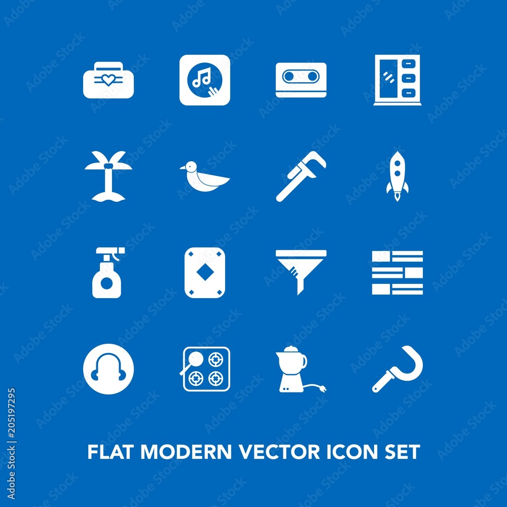 Modern, simple vector icon set on blue background with service, drink, breakfast, agriculture, air, leather, hot, tea, music, tape, retro, filter, clean, kitchen, stove, sound, note, conditioner icons Modern, simple vector icon set on blue background with service, drink, breakfast, agriculture, air, leather, hot, tea, music, tape, retro, filter, clean, kitchen, stove, sound, note, conditioner icons