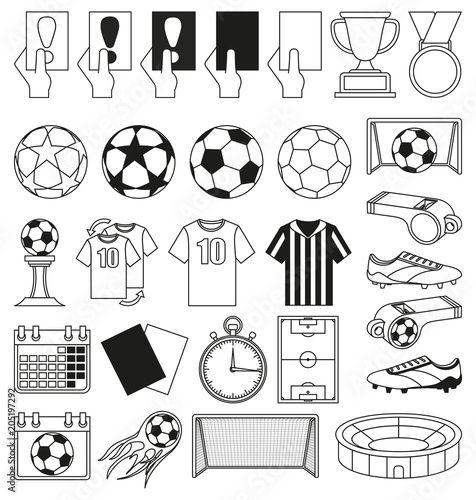 Black and white soccer 28 elements set
