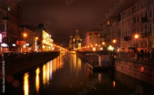 St. Petersburg city night river architecture lights evening 