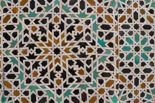 Geometrical pattern of the mosaic in Madrasa Bou Inania  Fez  Morocco