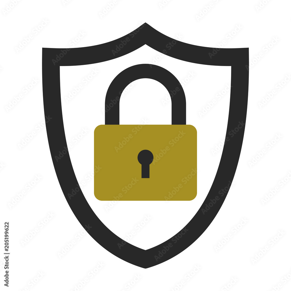 Icon security system, information data protection privacy, vector shield with closed lock, personal data protection concept Icon security system, information data protection privacy, vector shield with closed lock, personal data protection concept