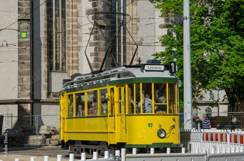 Old yellow tram in Gorlitz, Germany photo
