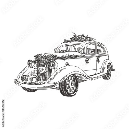 hand drawn a wedding retro car Illustration