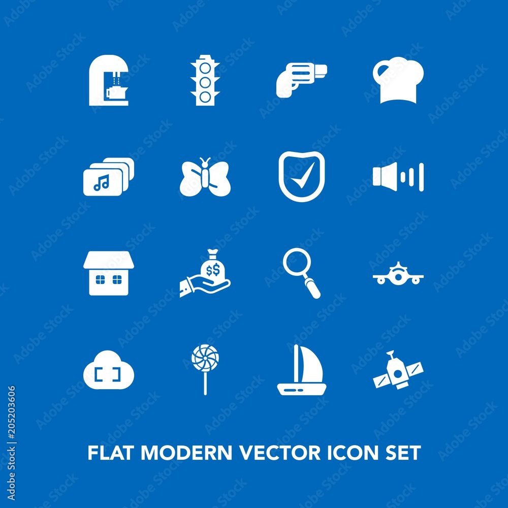 Modern, simple vector icon set on blue background with glass, plane, caffeine, station, handgun, wind, food, technology, travel, music, space, drink, flight, light, house, business, gun, green icons Modern, simple vector icon set on blue background with glass, plane, caffeine, station, handgun, wind, food, technology, travel, music, space, drink, flight, light, house, business, gun, green icons
