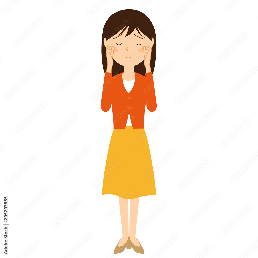 泣いている洋服の若い女性のイラスト